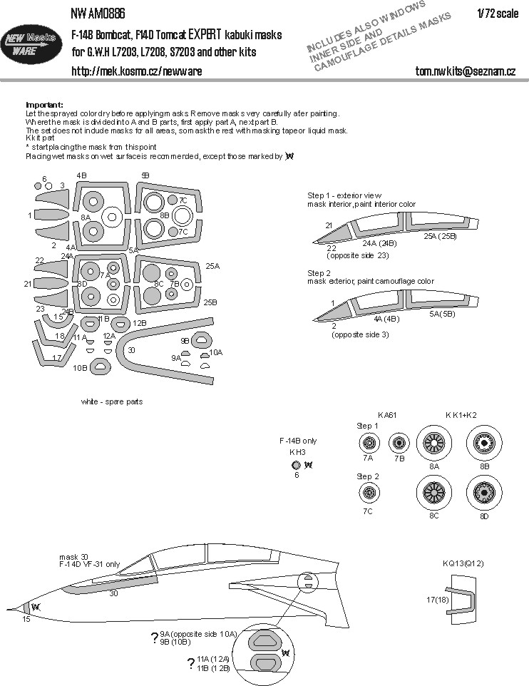 1/72 Mask F-14B Bombcat, F-14D Tomcat EXPERT (GWH)