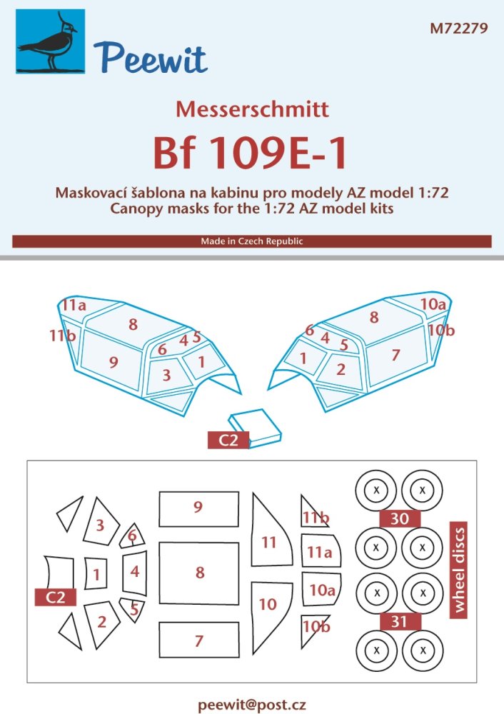 1/72 Canopy mask Bf 109E-1 (AZ)