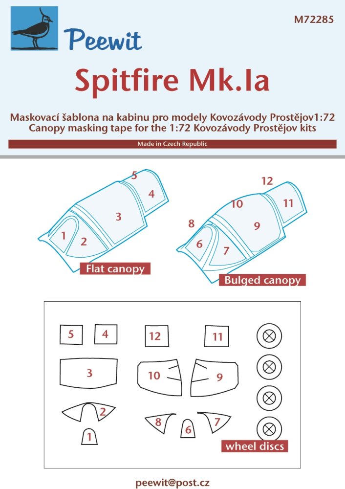 1/72 Canopy mask Spitfire Mk.Ia (KP)