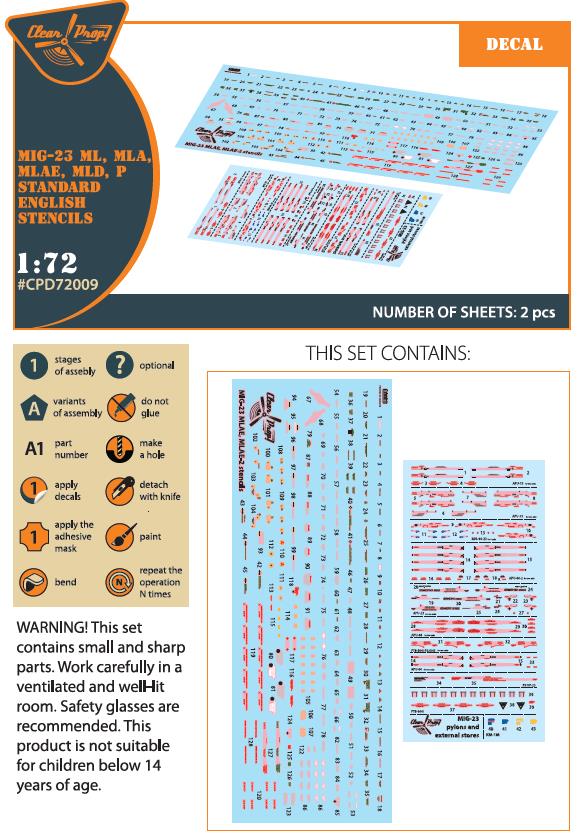 1/72 Decal MiG-23ML, MLD, P, MLAE English stencils