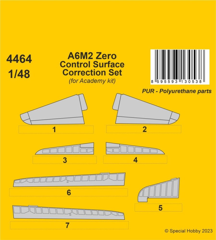 1/48 A6M2 Zero Control Surface Correct. Set (ACAD)