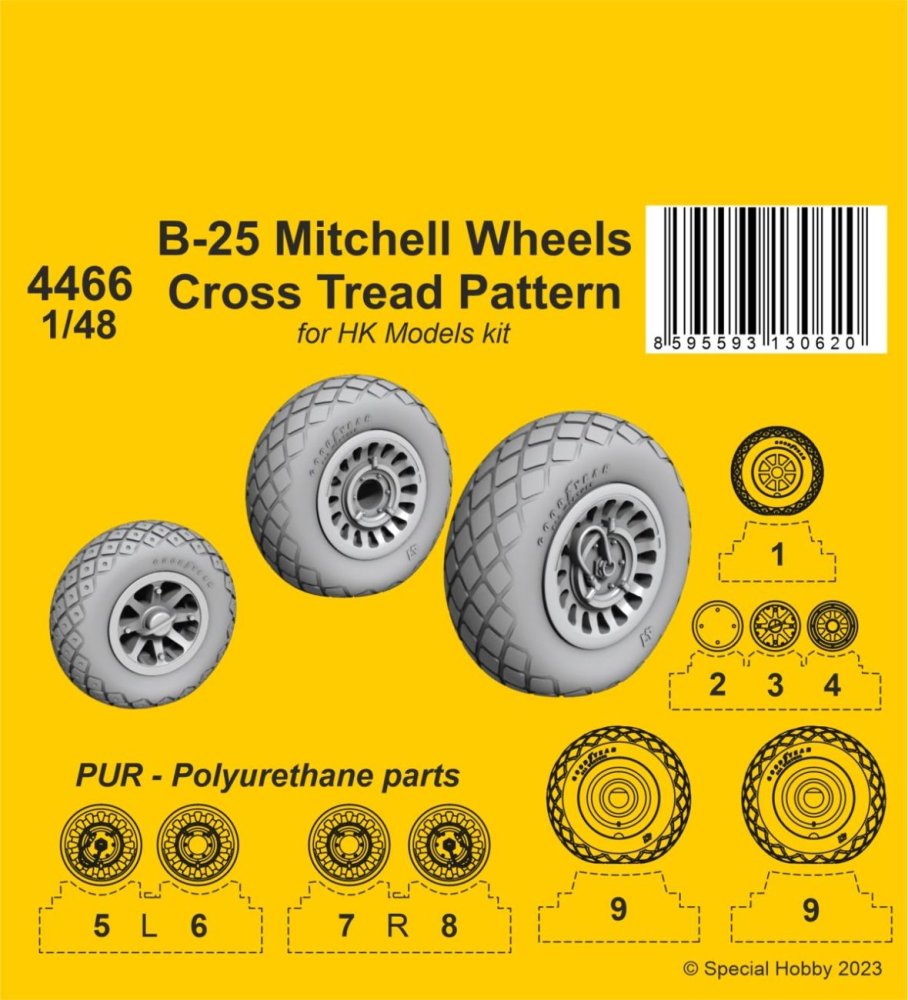 1/48 B-25 Mitchell wheels Cross Tread P. (HK MOD.)