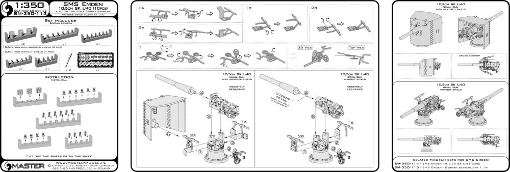 1/350 SMS Emden - 10,5cm SK L/40 guns (10 pcs.)