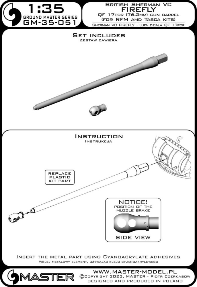 1/35 Sherman VC Firefly Ordnance QF 76,2mm barrel