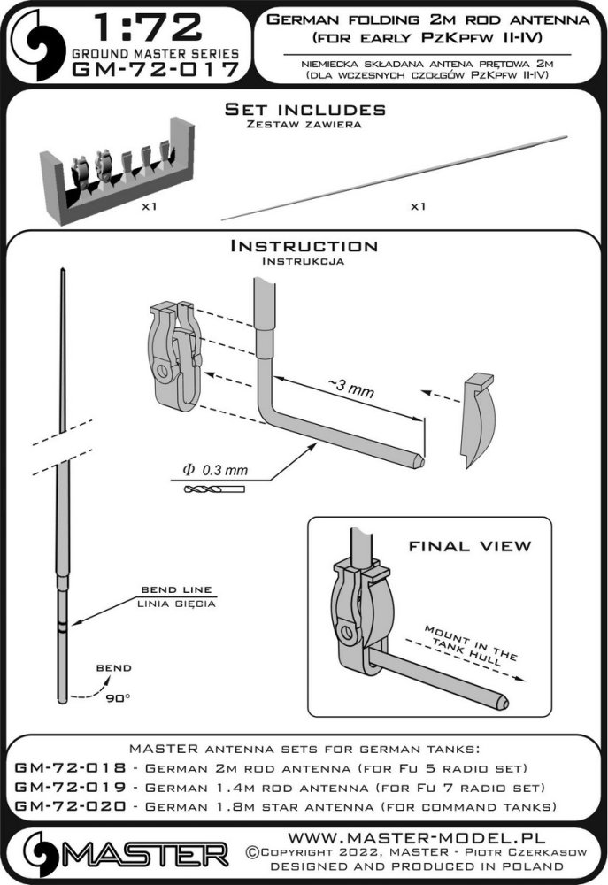 1/72 German WWII folding 2m rod antenna (1 pc.)