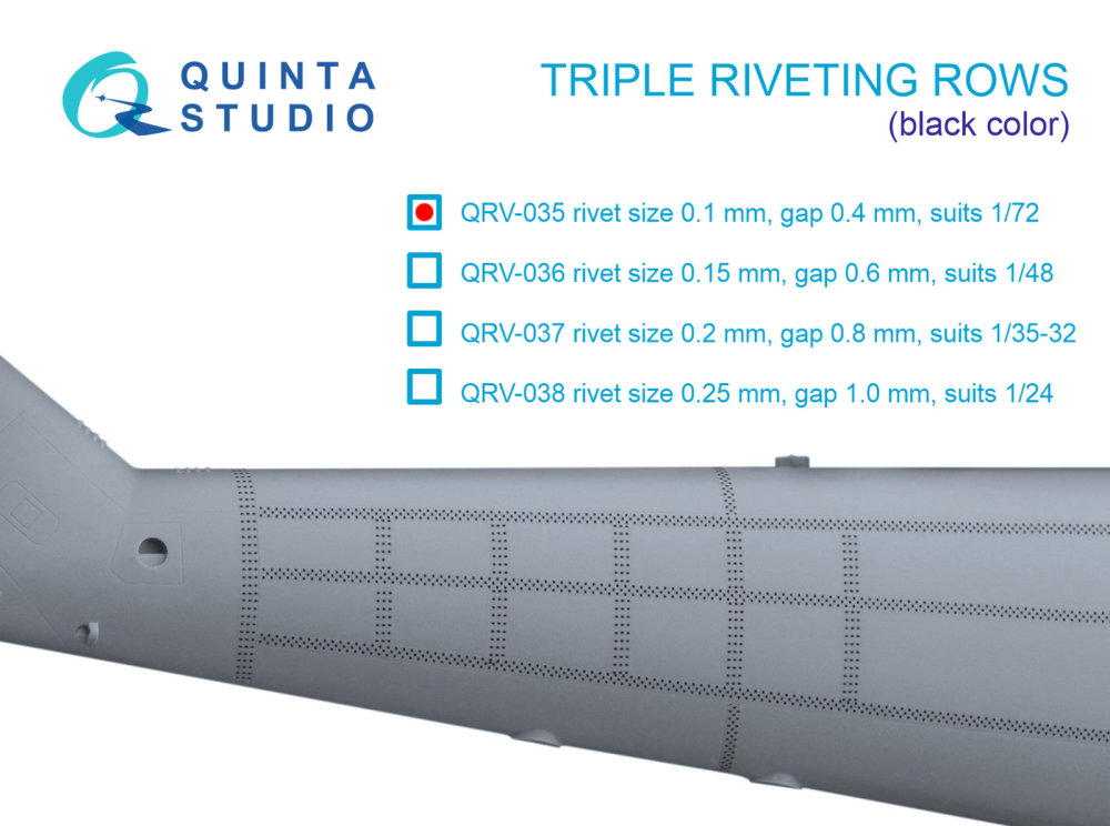 1/72 Triple rivet.rows (0.10 mm, gap 0.4 mm) BLACK