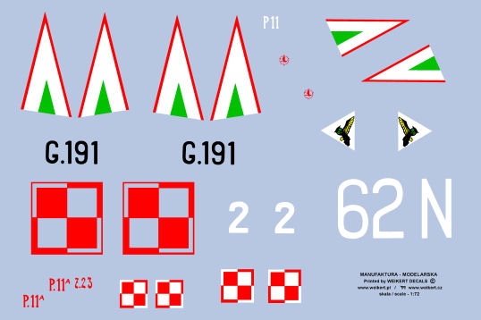 1/72 Markings on the PZL P.11 A fighter plane