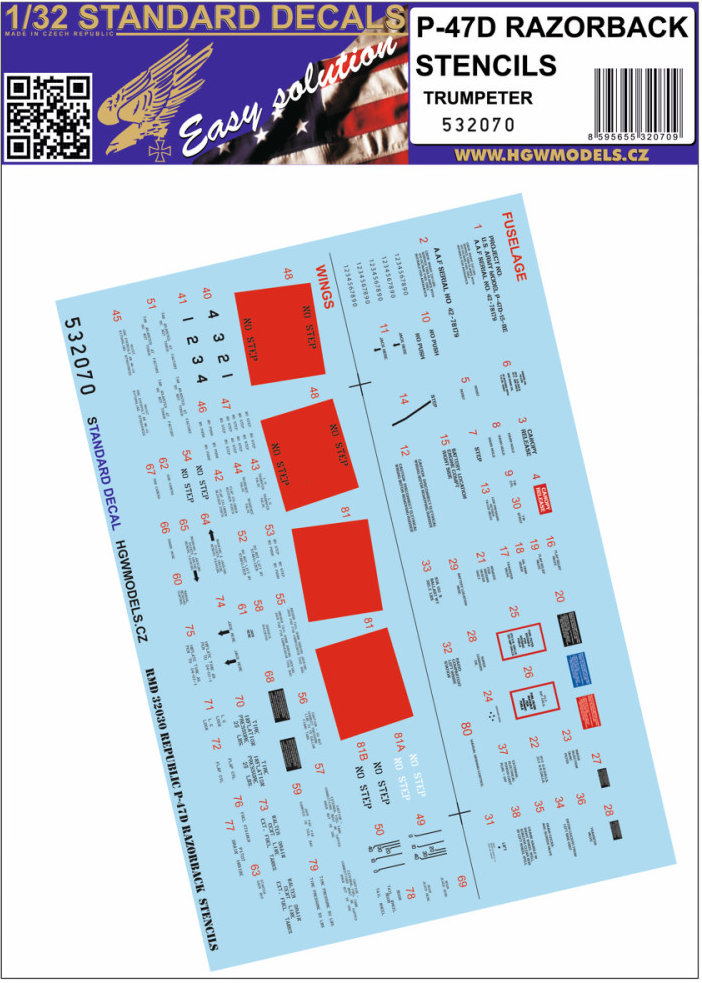 1/32 Decals P-47D Razorback STENCILS (TRUMP)