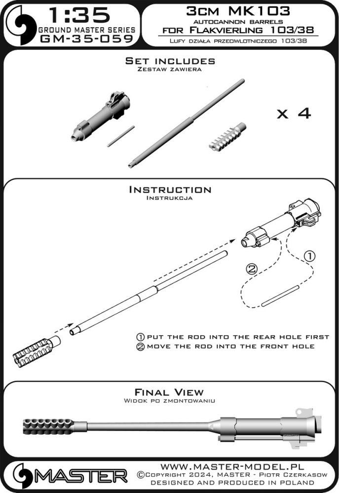 1/35 3cm MK103 autocan. barrels Flakvierl. 103/38