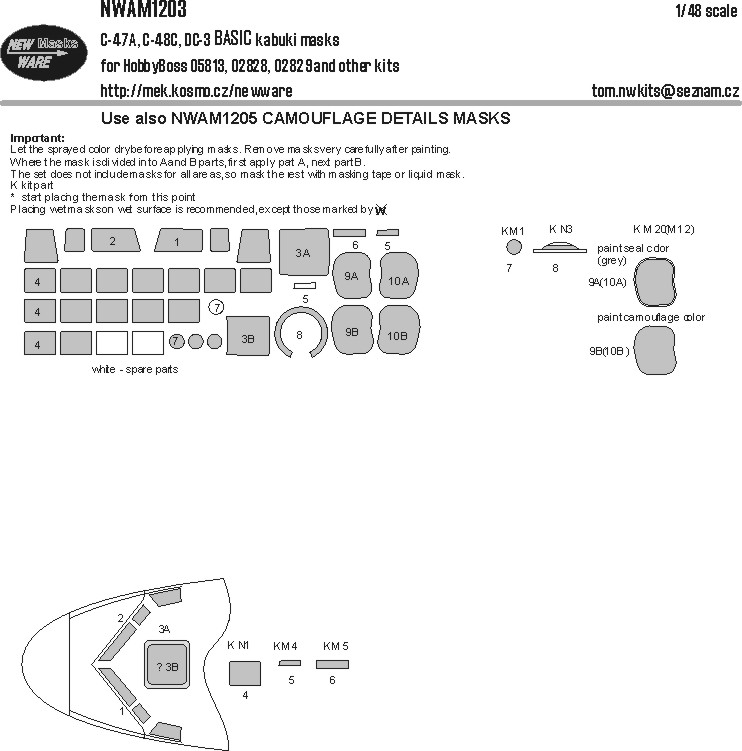 1/48 Mask C-47A, C-48C, DC-3 BASIC (TRUMP)