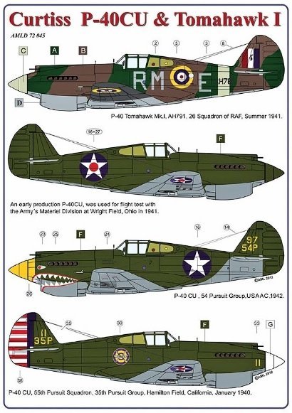 1/72 Decals Curtiss P-40CU & Tomahawk I