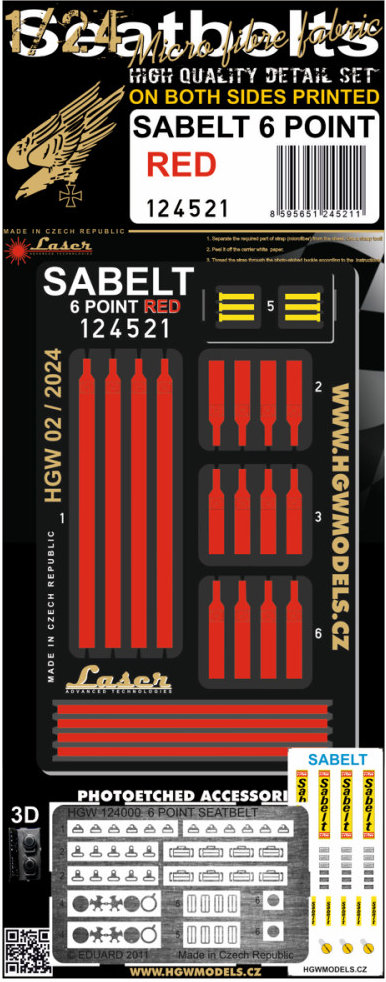 1/24 Seatbelts Sabelt 6 point RED (laser)