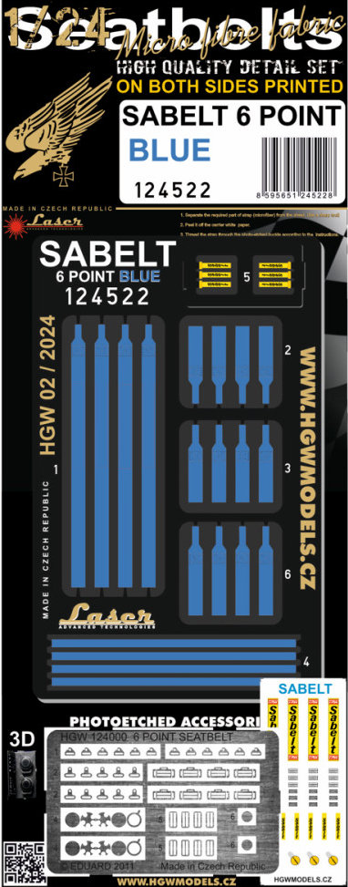 1/24 Seatbelts Sabelt 6 point BLUE (laser)