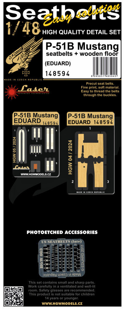 1/48 Seatbelts P-51B Mustang (laser)