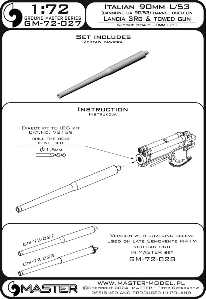 1/72 Italian 90mm L/53 gun barrel (Cannone 90/53)