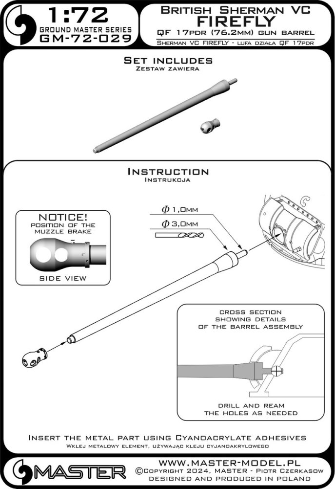 1/72 Sherman VC Firefly Ordnance QF 17pdr gun bar.