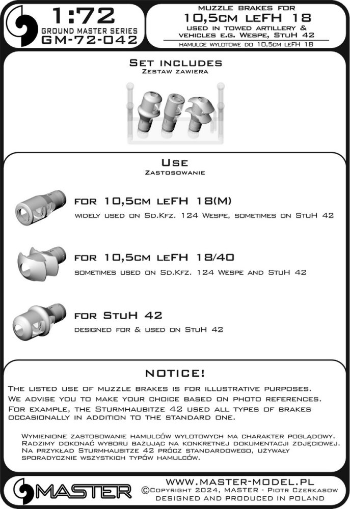 1/72 Muzzle brakes for 10,5cm leFH 18(M), StuH 42