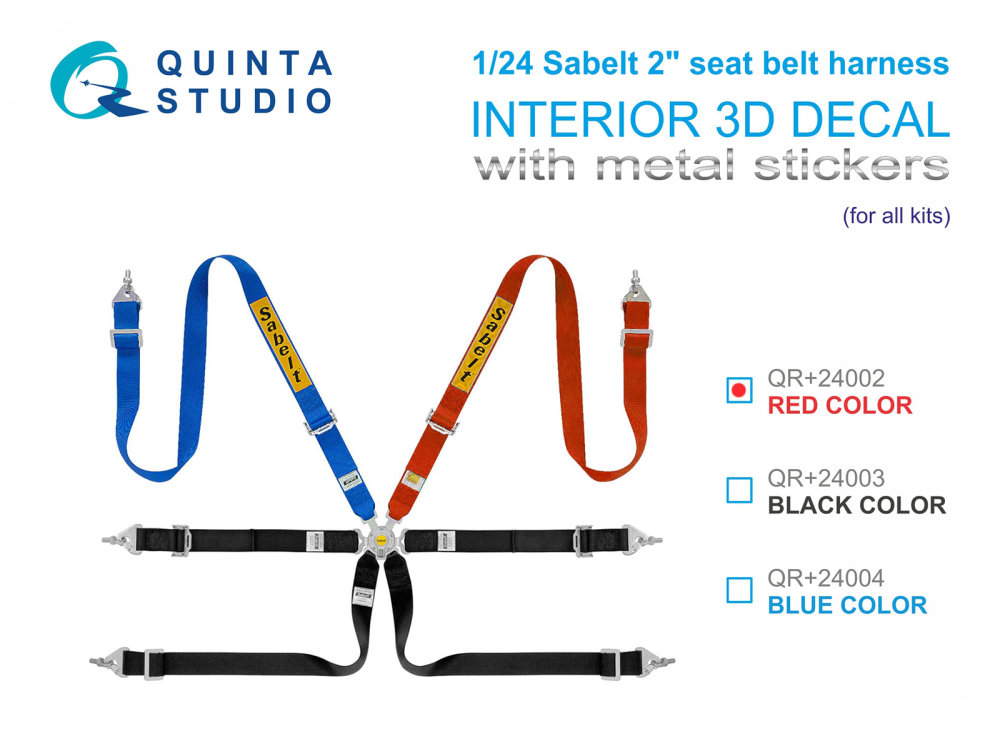 1/24 Sabelt 2inch seatb.harness, red w/ met.b.