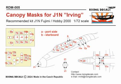 1/72 Canopy mask for J1N 'Irving' (FUJ/HOBBY)